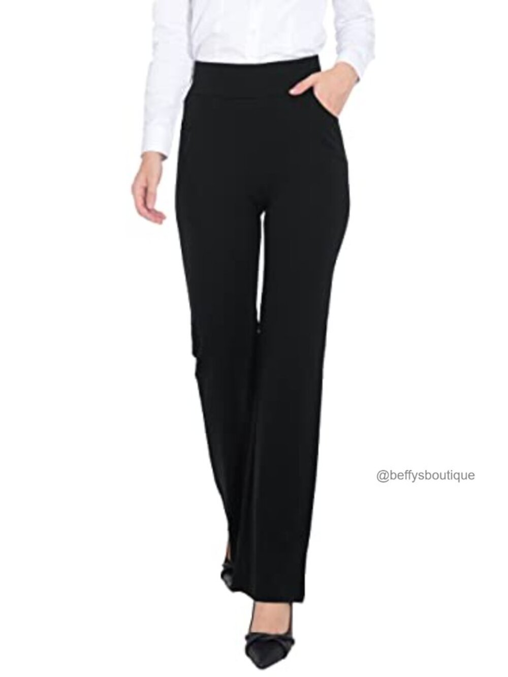 ZTN Womens Stretchy High Waist Dress Pants Boot Cut Pull On Trousers Office